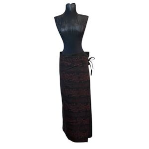 Vintage Black and Red Pencil Maxi Wrap Skirt
